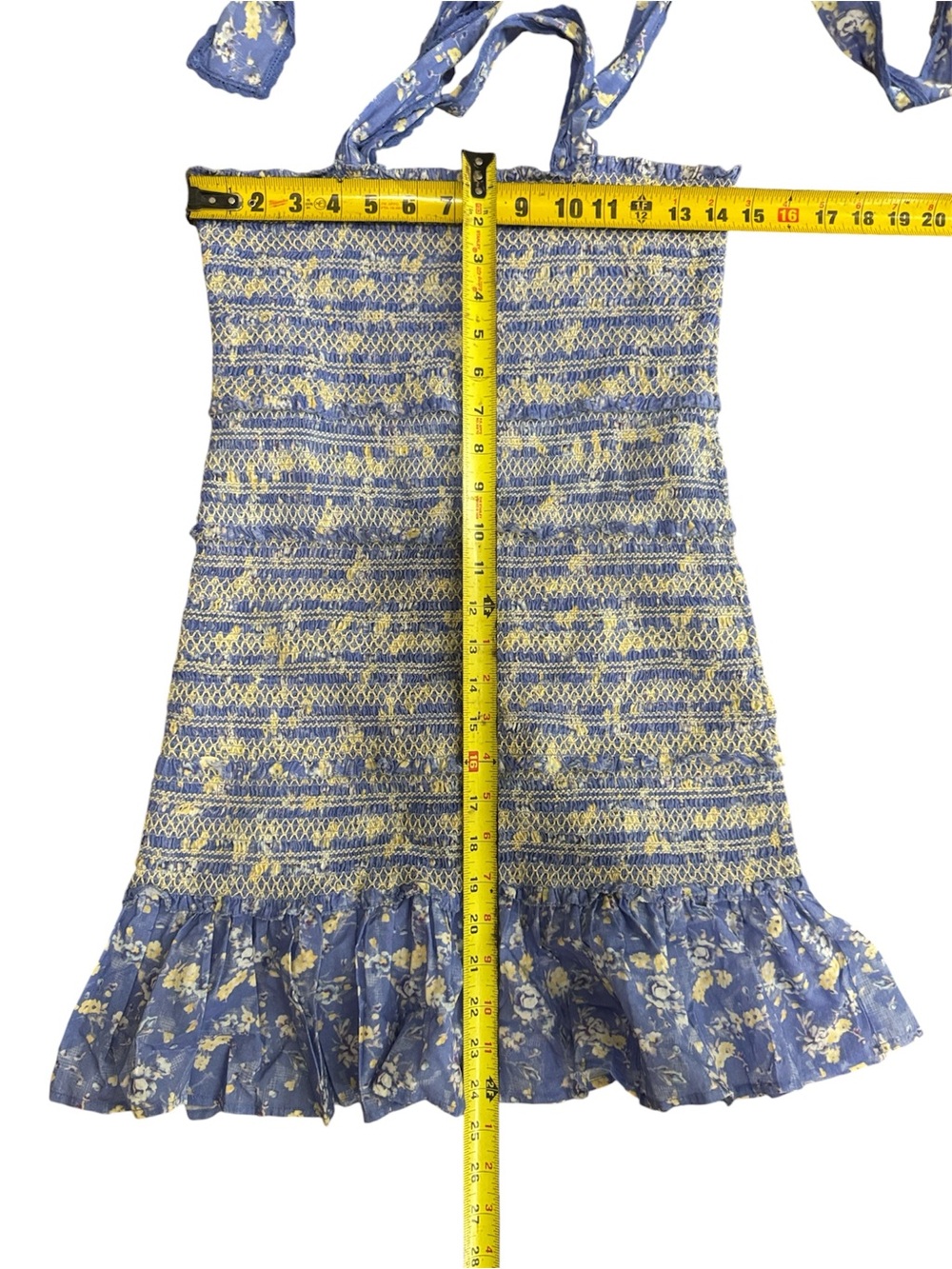 LoveShackFancy Belle Smocked Tie Straps Cotton Mini Dress Blue Jay Floral Print - Picture 13 of 13
